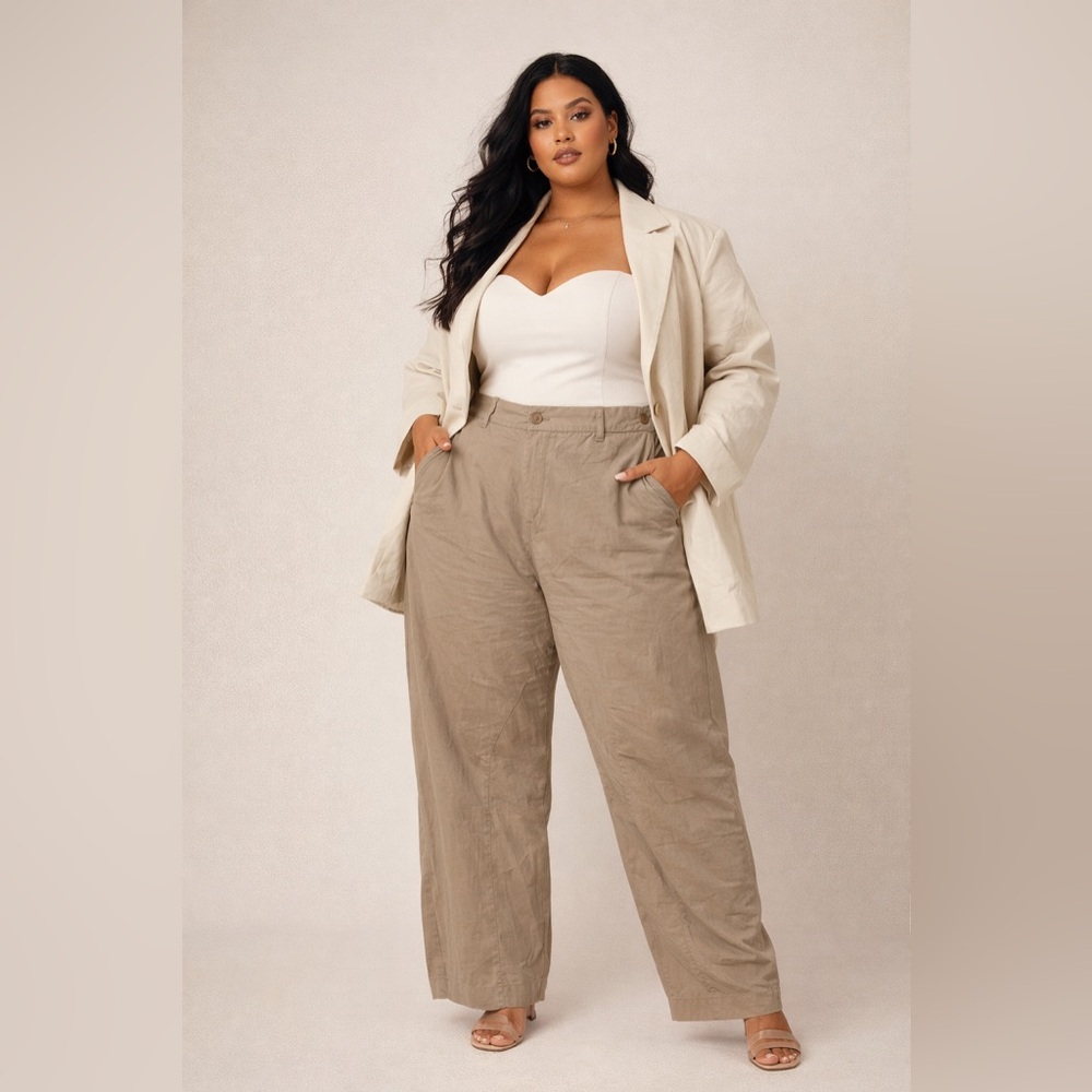 High-Rise Wide-Leg Linen Blend Pants in Taupe
